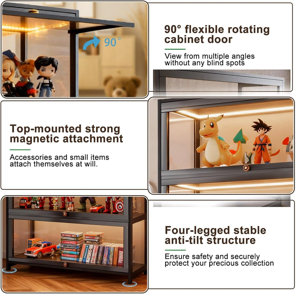 Display Cabinet with Acrylic Glass Doors 5-Tier Curio Cabinet - Collectibles Toy Organizers Rack & Display Shelf - Bookcase for Home Office Playroom Living Room Books Toys (Black)