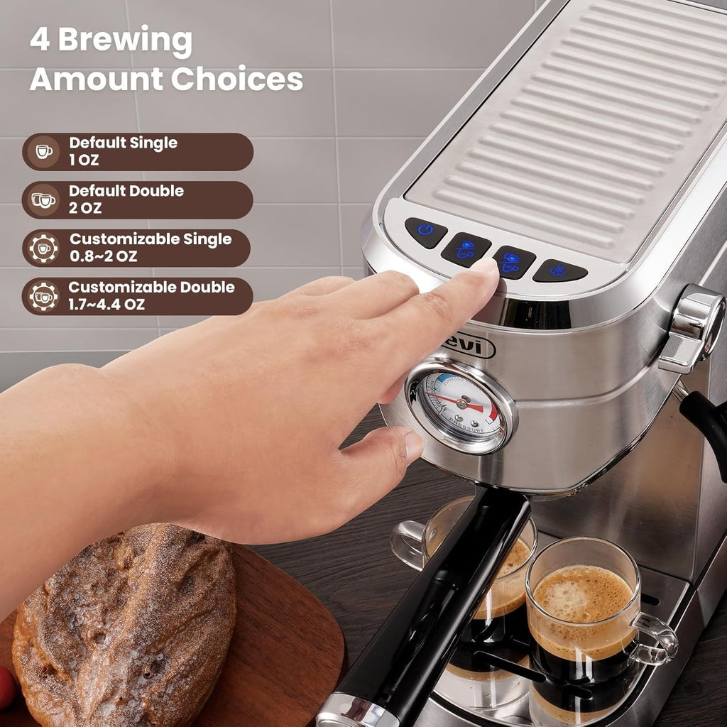 Gevi Commercial Espresso and Coffee Makers, Professional 20 Bar Espresso Maker with Milk Frother, Stainless Steel Expresso Coffee Machines for Home, Compact Cappuccino Machine, Great Gift