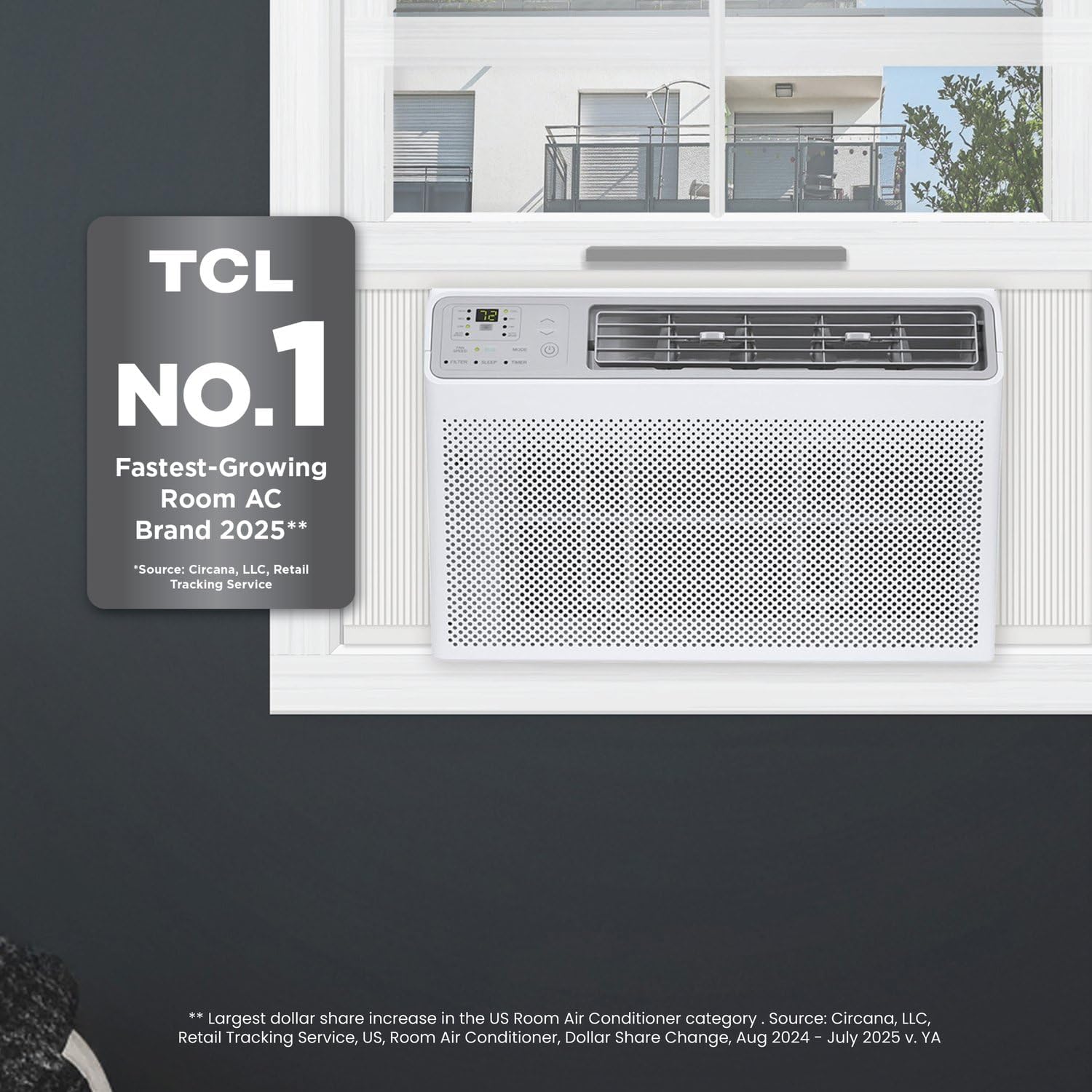 TCL 8000 BTU Smart Window Air Conditioner, Best Compact Quiet Energy Efficient AC Unit, Fan & Dehumidifier, Rooms Up To 350 Sq. Ft., Remote Control, Works with Alexa, Google Assistant & TCL Home App