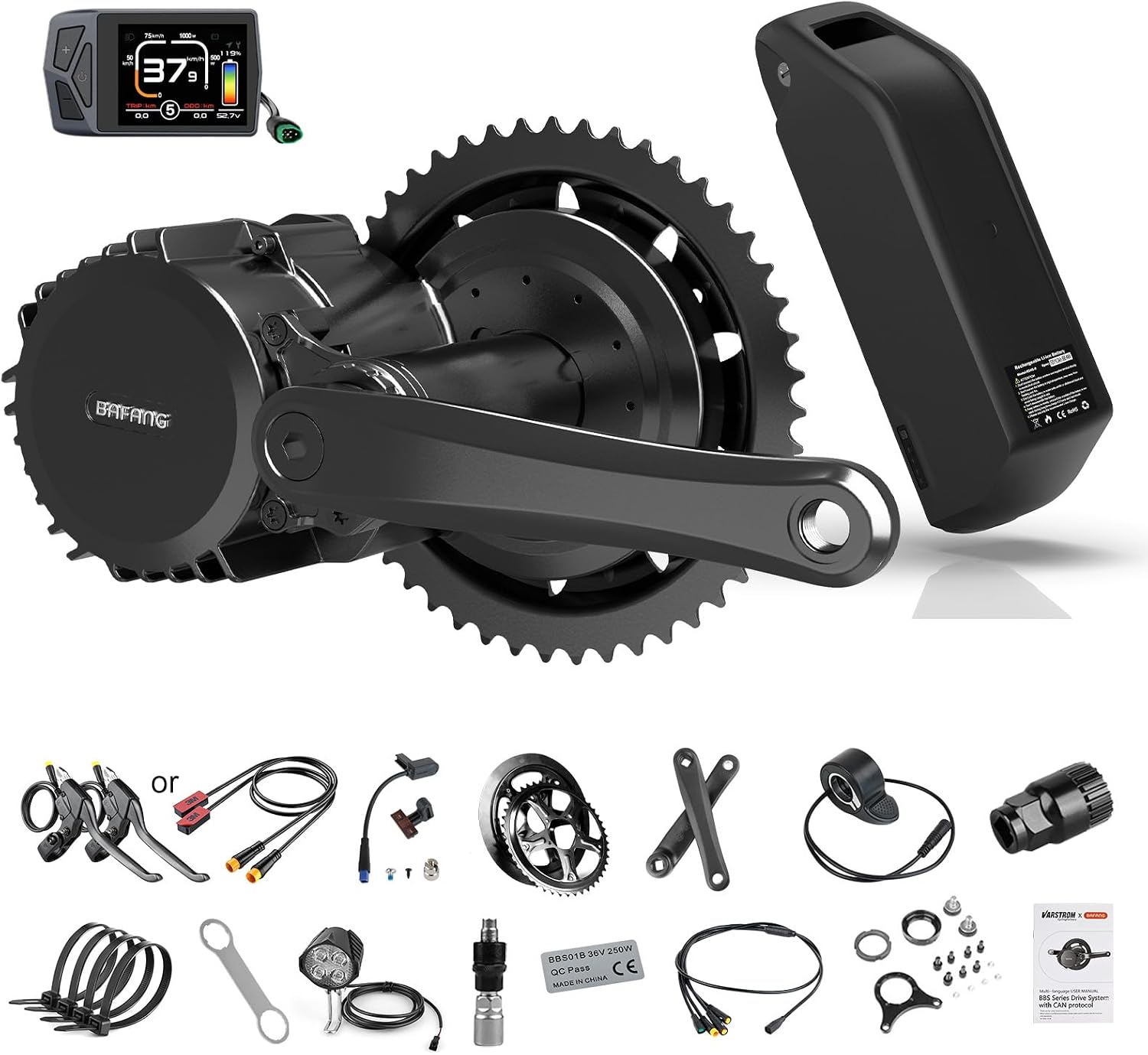BAFANG 1000W Mid Drive Kit 52V BBSHD 68MM Ebike Conversion Motor Kit, Electric Bike M615 Optional 500C DM03 P860C C18-9 B02N T1 Display with 52V 20Ah Yingwu Battery
