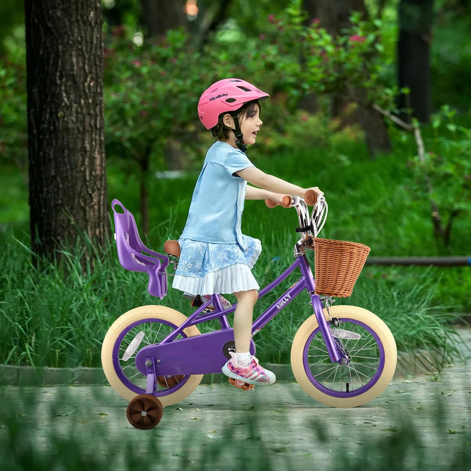 RULLY Donna Kids Bike for Girls Ages 2-7 Years, 12 14 16 Inch Princess Girls Bicycle with Doll Bike Seat, Training Wheels, Basket and Streamers, Kids Cycle Bikes, Multiple Colors | with Doll Bike Seat, Training Wheels, Basket, Streamers, Kids Cycle Bikes