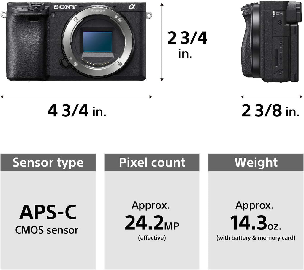 Sony Alpha a6400 Mirrorless Camera: Compact APS-C Interchangeable Lens Digital Camera with Real-Time Eye Auto Focus, 4K Video, Flip Screen & 16-50mm Lens - E Mount Compatible - ILCE-6400L/B, Black