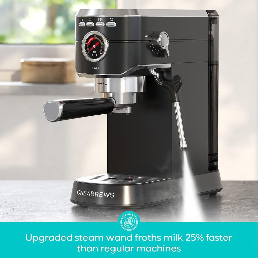 CASABREWS 5418 PRO Espresso Machine 20 Bar, Stainless Steel Espresso Maker with Milk Frother, Compact Cappuccino Machine for Home, Espresso Coffee Machine, Cafetera Espresso, Black