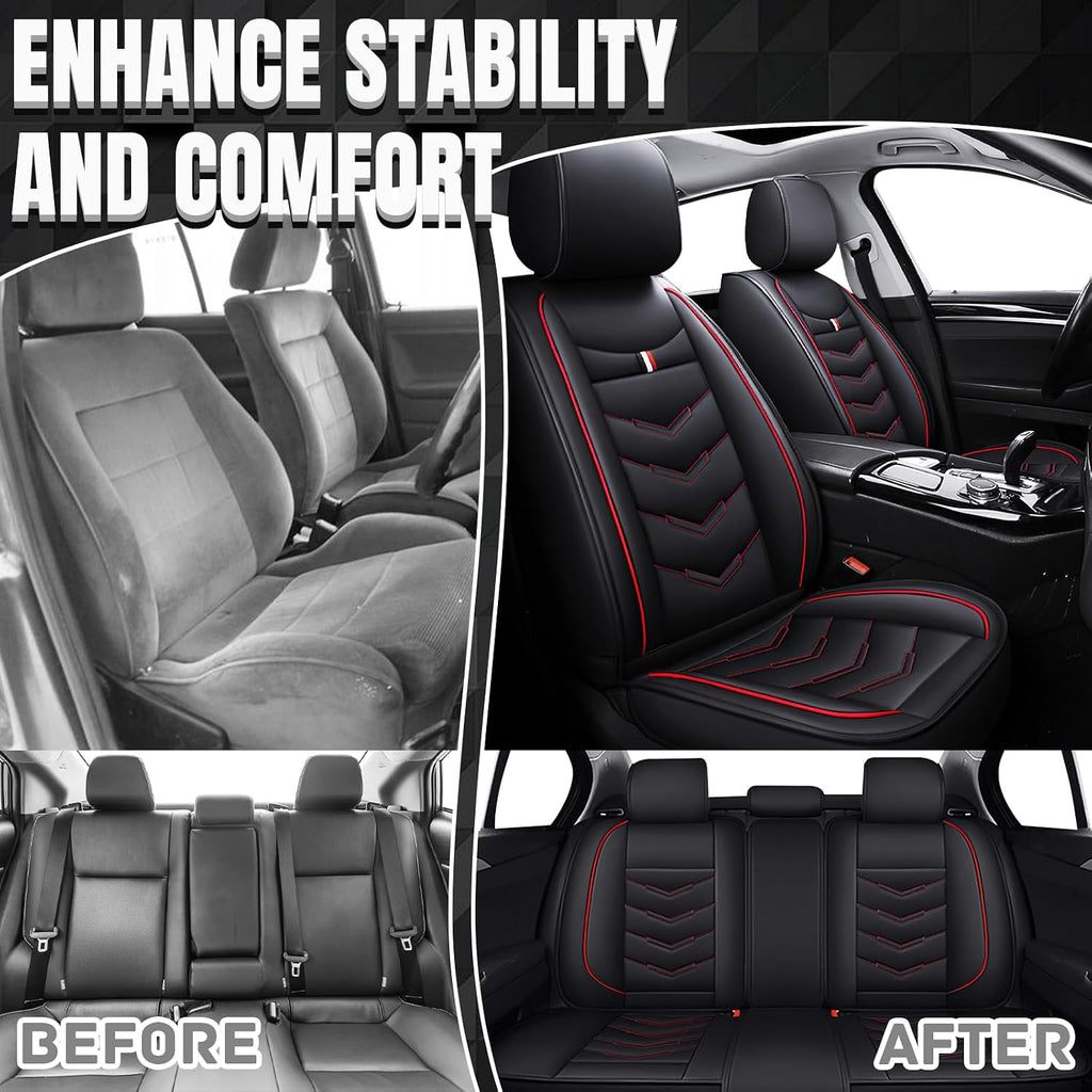 Car Seat Covers Fit for GMC Yukon XL 2000-2025, Leather Seat Covers for Car, Waterproof Non-Slip Durable Car Seat Protector(5 Seats,Black Red)