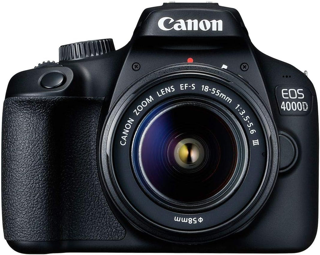 Canon EOS 4000D / Rebel T100 DSLR Camera 18-55mm Zoom Lens + ZeeTech Accessory Bundle with SanDisk 32GB Memory Card, Cleaning Starter Kit, High Speed Memory Card Reader (Renewed)