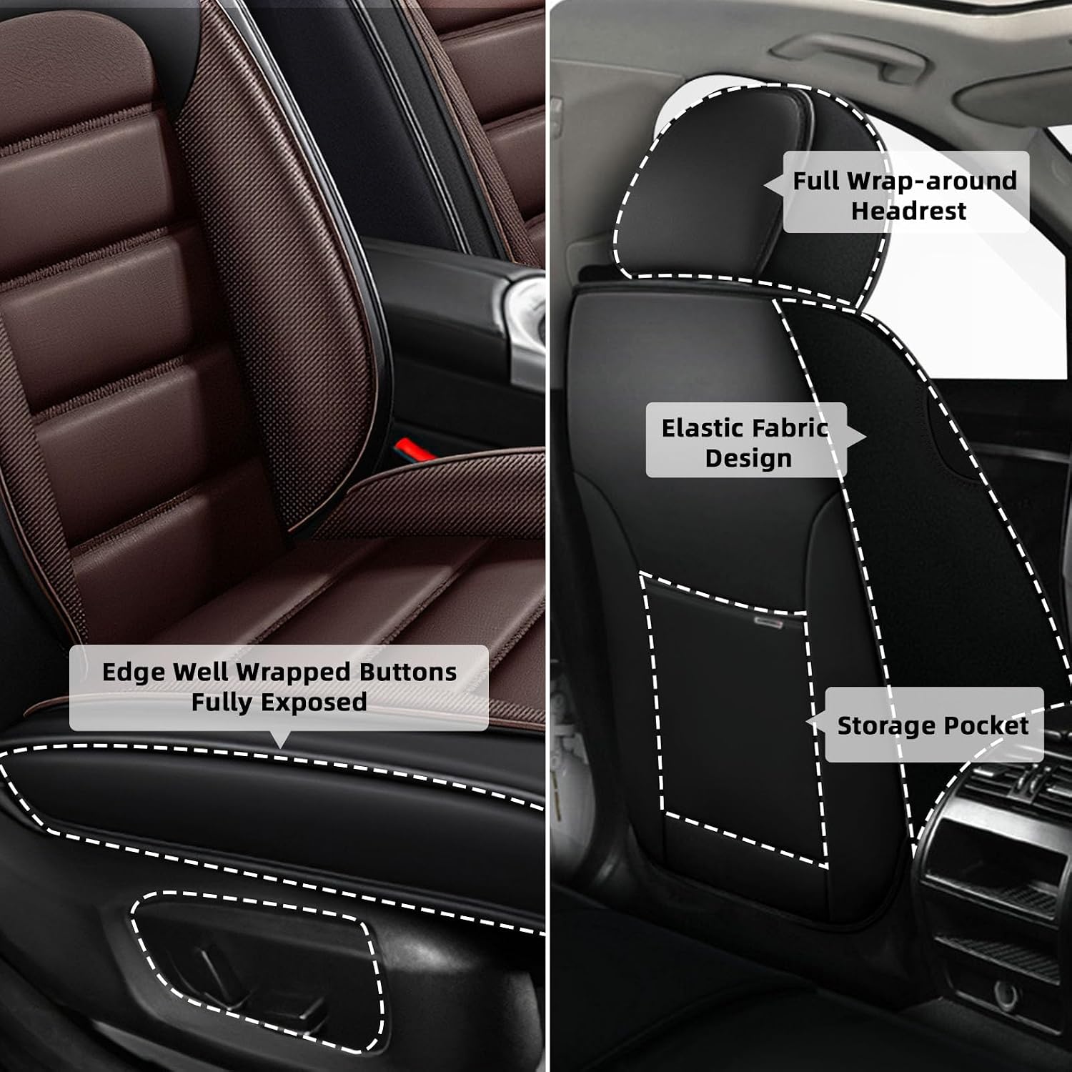 Car Seat Cover Fit for Ford Bronco Sport 2021-2025,Compatible Airbag Non-Slip Waterproof Seat Cover,Car Seat Protector Premium Interior (Standard 5 Seats,Black Coffee)