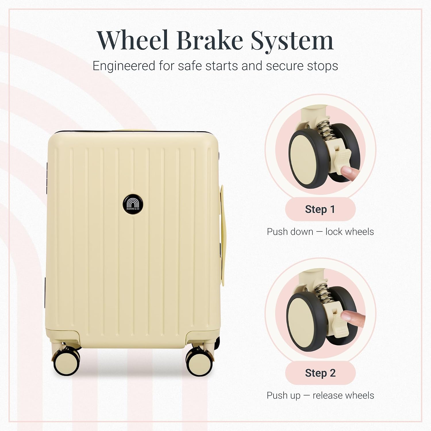 RAINRO & CO Butter Beige 20' Ride-On Suitcase for Kids (Ages 3–5), Carry-On Luggage with Seat, Spinner Wheels, TSA Lock & Lightweight Durable Hardshell