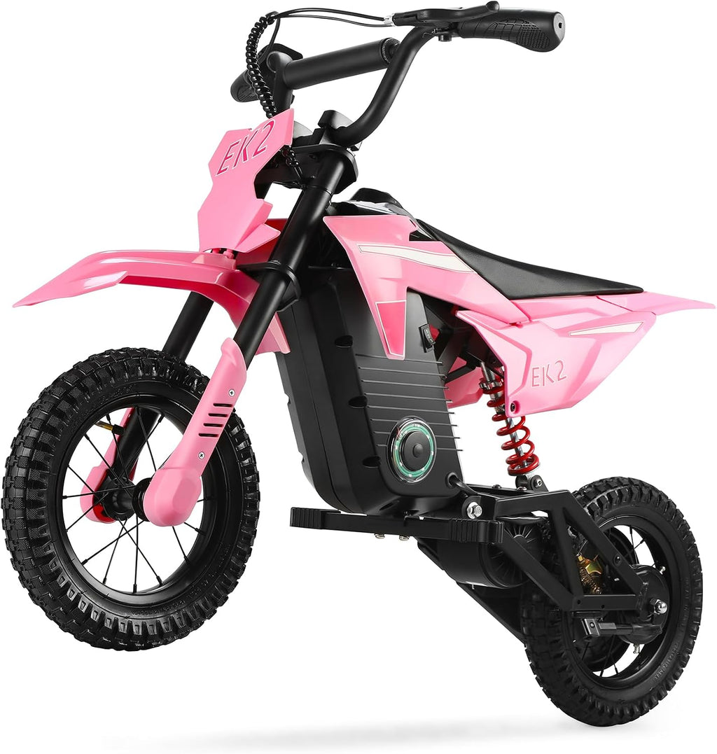 EK2 Kids Electric Dirt Bike, 350W Motor, 15 MPH Max Speed, 36V 5.2Ah Lithium Battery 12 Miles Max Range, Electric Motorcycle for Kids Aged 5-10, Pink