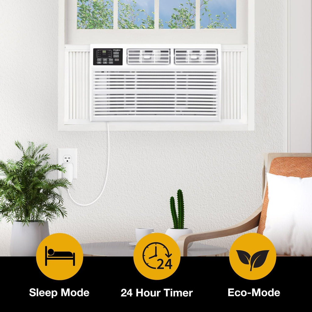 Whirlpool 12,000 BTU 230V Window Air Conditioner with Supplemental Heat, Window Mounted AC Unit with Heater for Apartment, Living Room, Bedroom, Rooms up to 550 Square Feet