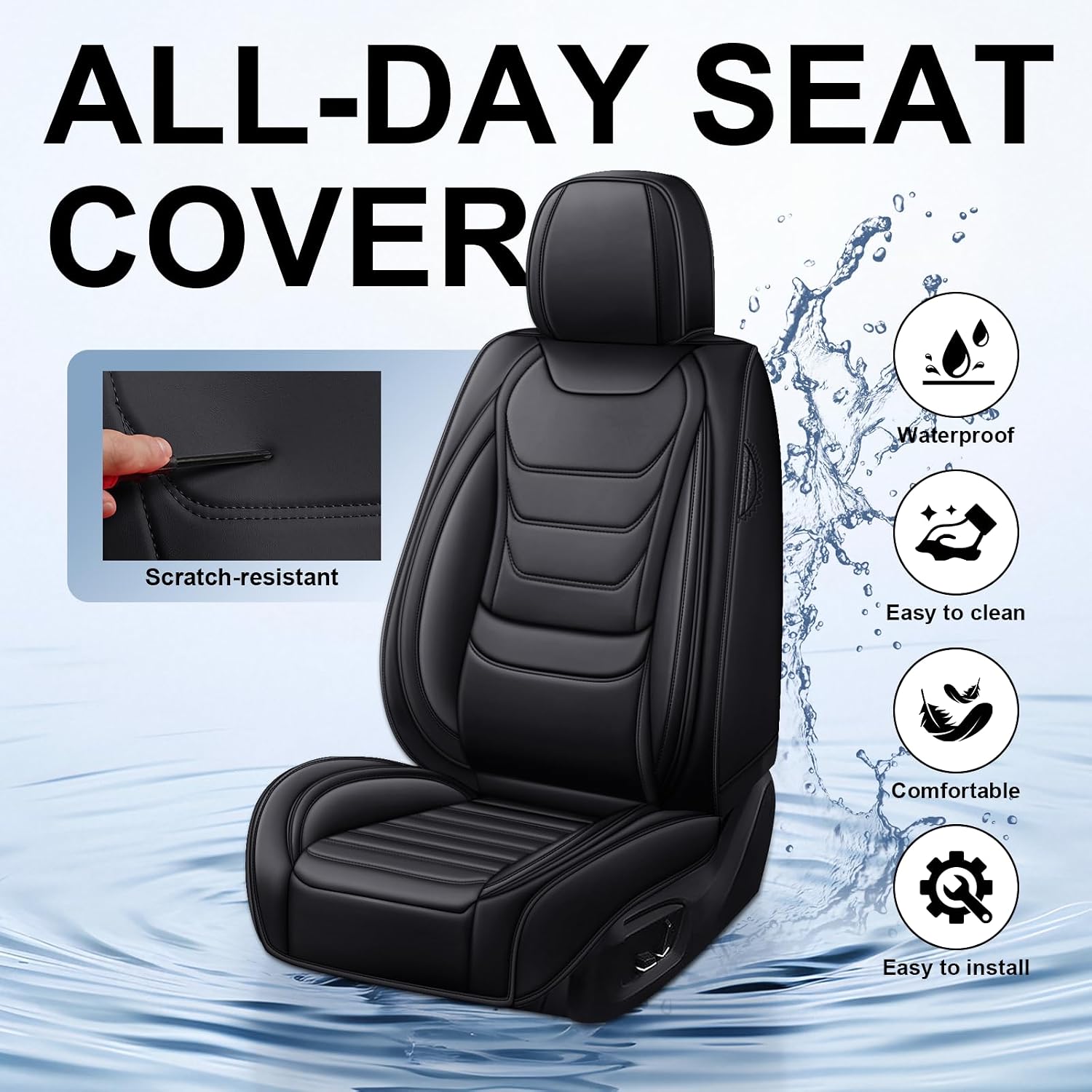 DHAEY Car Seat Covers for Buick Encore GX 2020-2026, Family Seat Covers, Nappa Leather, Wear-Resistant, Anti-Slip, Waterproof, 5PCS Full Set, Black