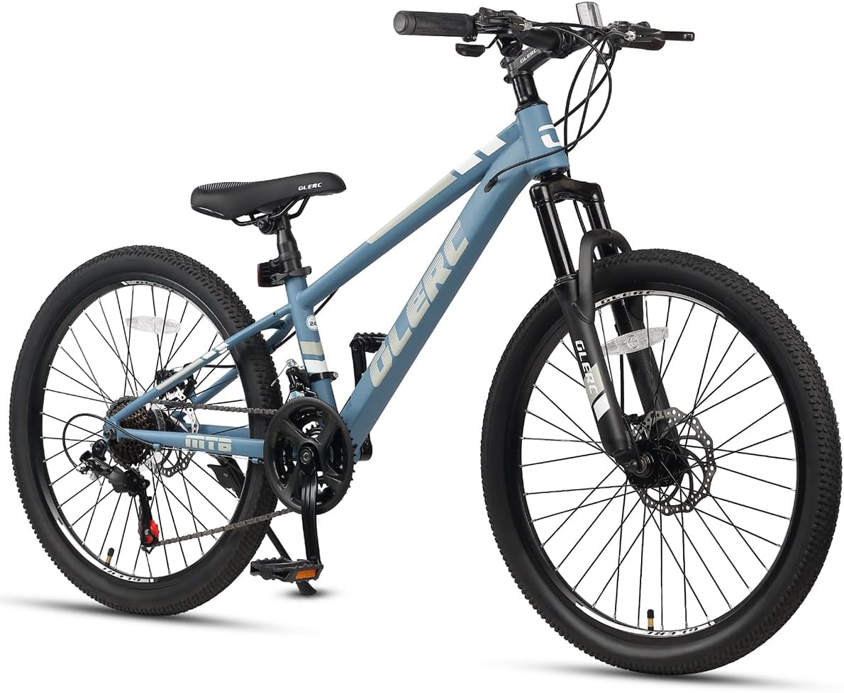 Glerc 20 24 Inch Kids Bike, Kids Mountain Bike for Boys and Girls Ages 6-15, 21-Speed Skyline Bicycle with Front Suspension and Disc Brakes, Multiple Colors
