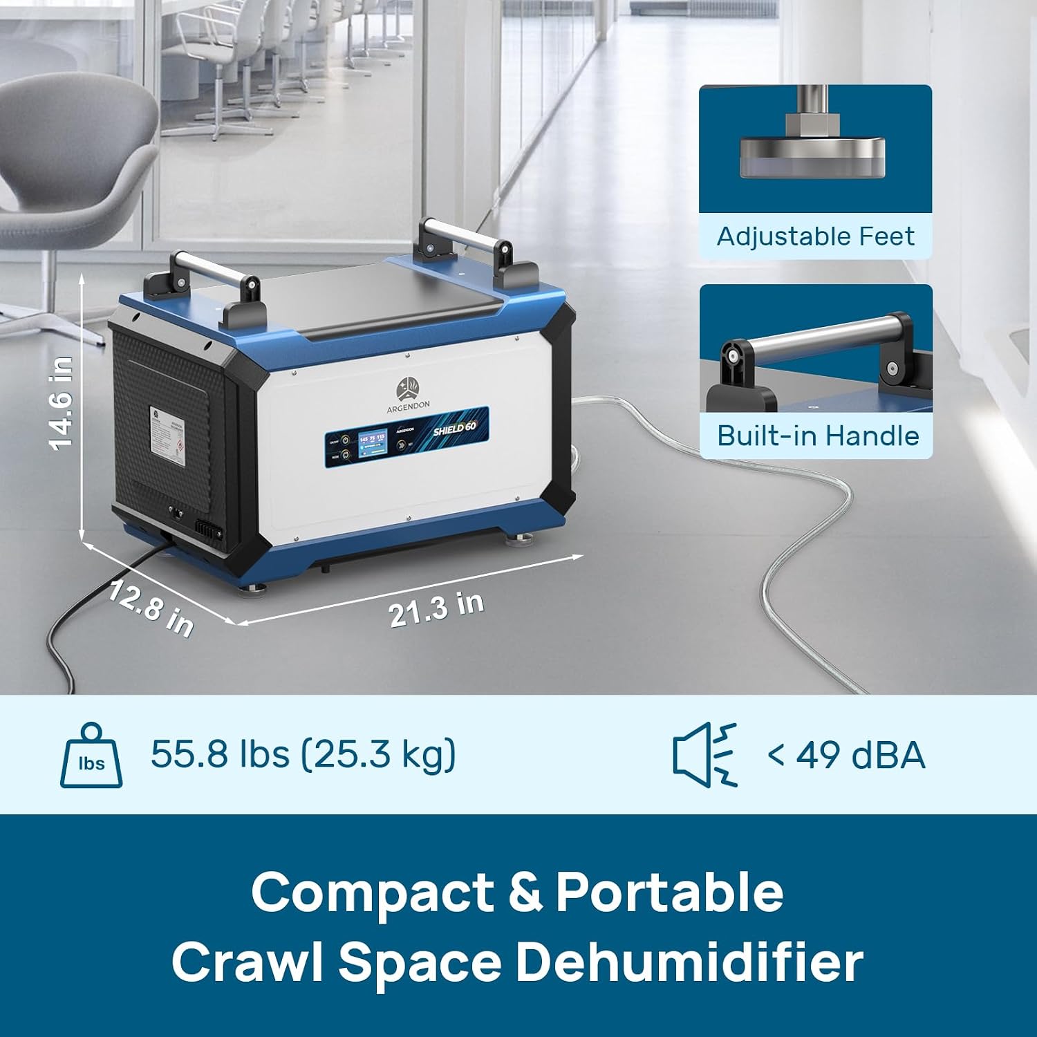 ARGENDON 145 Pint Crawl Space/Basement Dehumidifier with Drain Hose, Commercial Dehumidifiers for Large Space, Industrial, Water Damage, Auto Defrosting, 5 Years Limited Warranty
