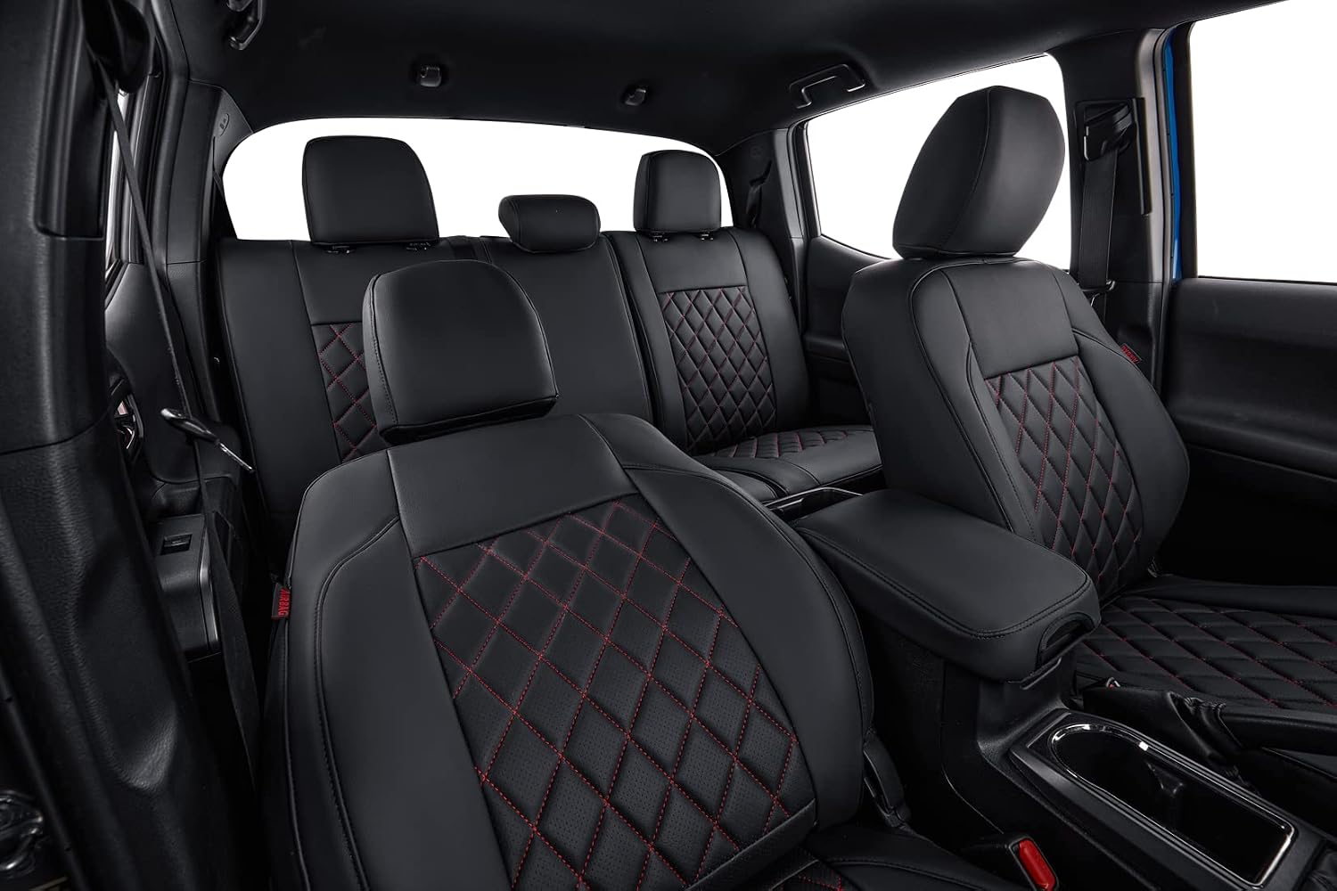 coverdream Tacoma Leather Seat Covers for 2016-2023 Toyota Tacoma Double Cab/Crew Cab SR,SR5,TRD Off Road,TRD Pro,TRD Sport Pickup,Fully Covered Waterproof Car Seat Protector (Full Set,Red/Black)