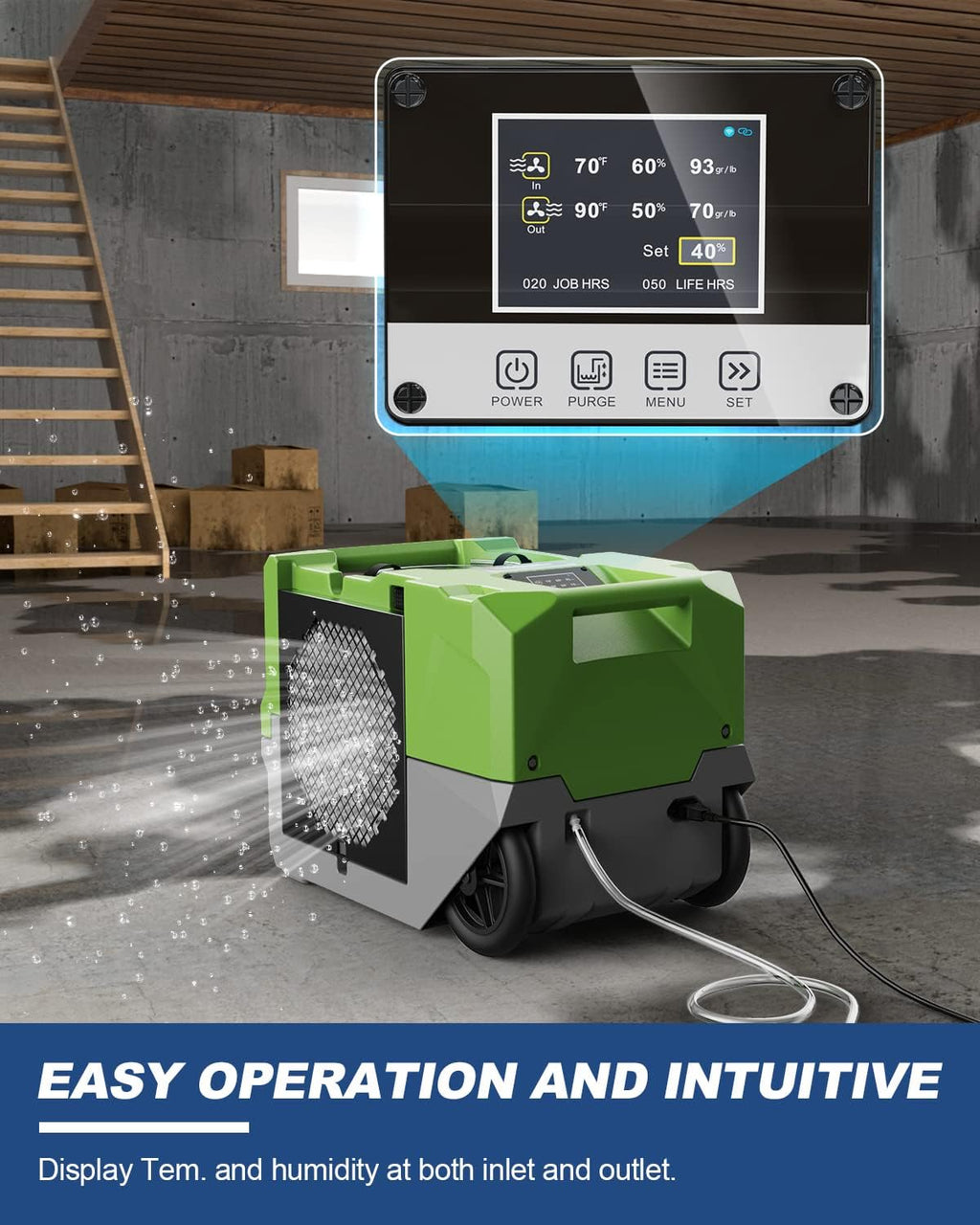 ALORAIR 264 PPD Commercial Dehumidifier with Pump, Industrial Dehumidifier with Pump Up to 3,000 Sq.Ft, Compact, Portable, for Water Damage Restoration, Basement, Crawl Space, Green