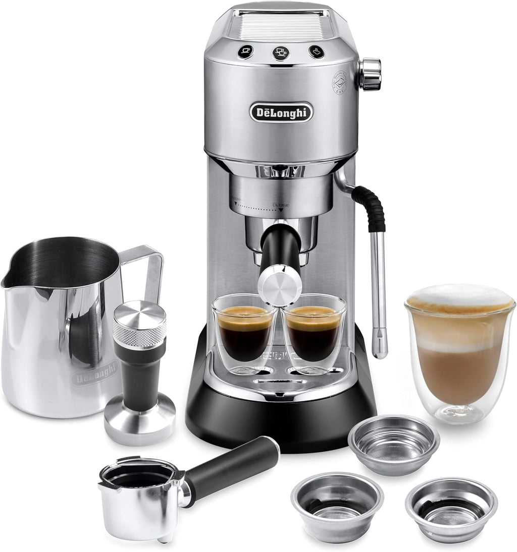 De'Longhi Dedica Arte Espresso Machine with My LatteArt Steam Wand (Milk Frother), 15-Bar Pump & 3-Level Temp Control - Compact Espresso Maker for Latte & Cappuccino - Italian Stainless Steel Design