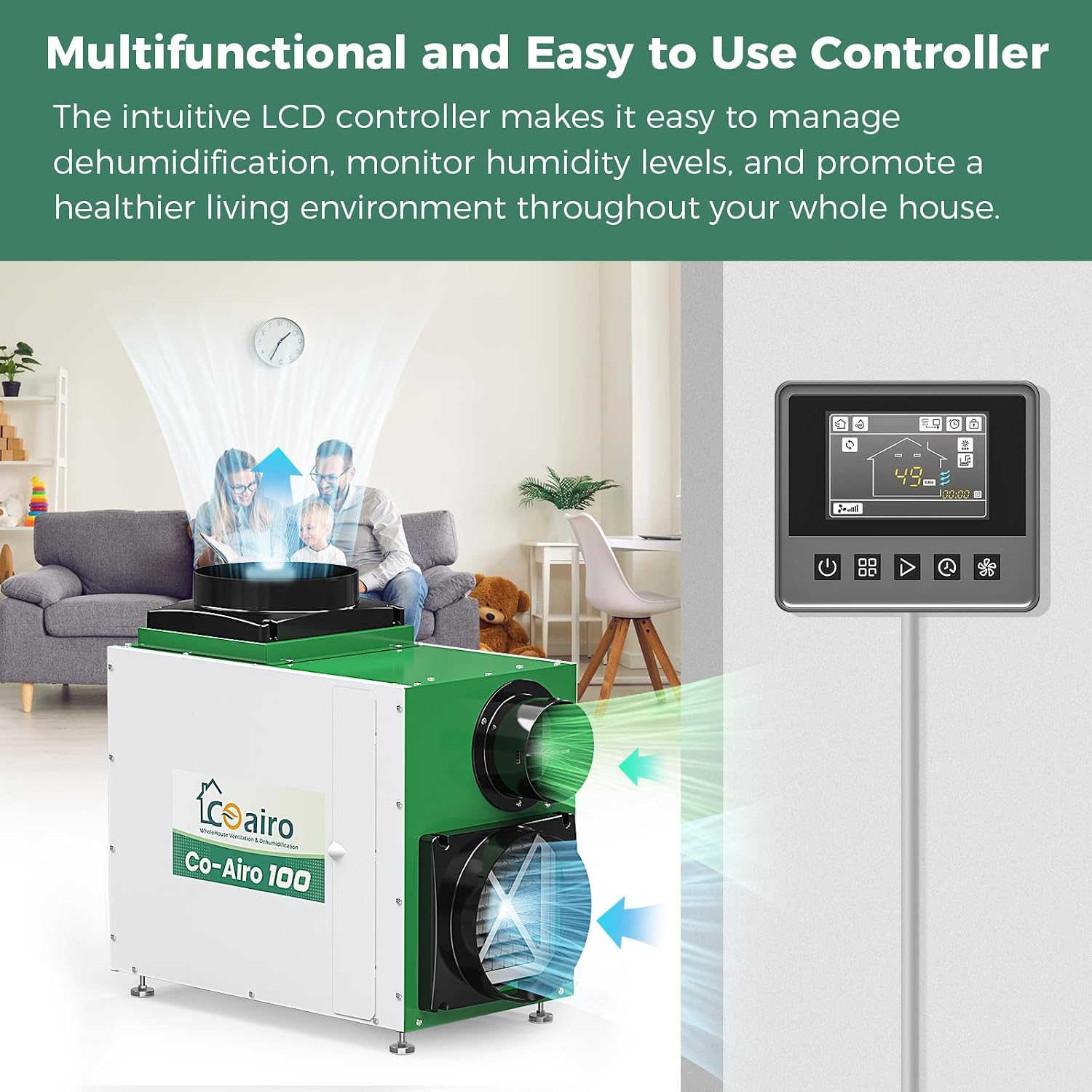 Whole House Dehumidifier, 180 Pint with Fresh Air Function with Controller, Commercial Dehumidifier with Drain Hose Up to 2300 sq. ft. for Grow Tent, Whole House, Commercial, Basement