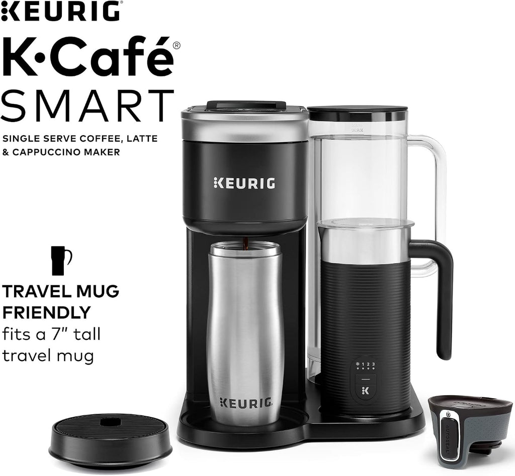 Keurig K-Café SMART Single Serve Coffee Maker with WiFi Compatibility, Latte and Cappuccino Machine with Built-In Frother, 6 Brew Sizes, Black