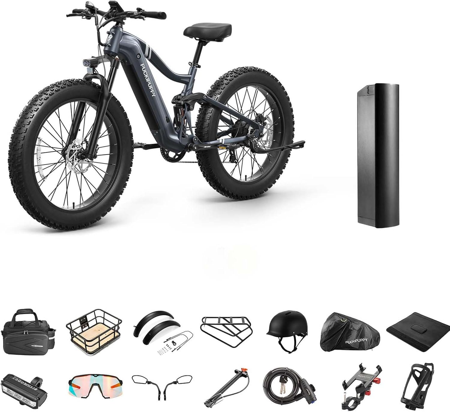 Battery+Luxury Gift Pack Boxer Electric Bike for Adults 960W, 48V 20AH Battery Ebike, Full Suspension 26' Fat Tire E Bike, 28MPH 80Miles Range Mountain Electric Bicycle, 7 Speed Hydraulic Disc Brakes