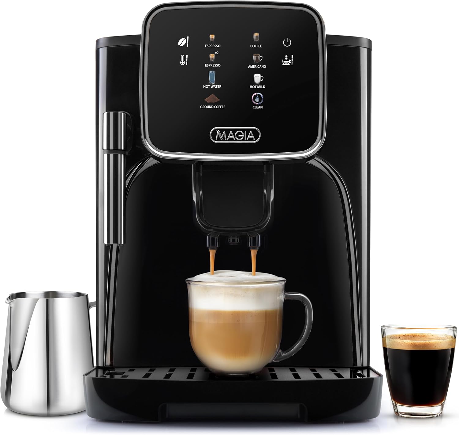 Zulay Kitchen Magia Clasica Automatic Espresso Machine with Built-In Grinder, Touch Panel Coffee Maker, Steam Wand Milk Frother, Adjustable Strength, Self-Cleaning, Black (13' x 17.7' x 9.4')