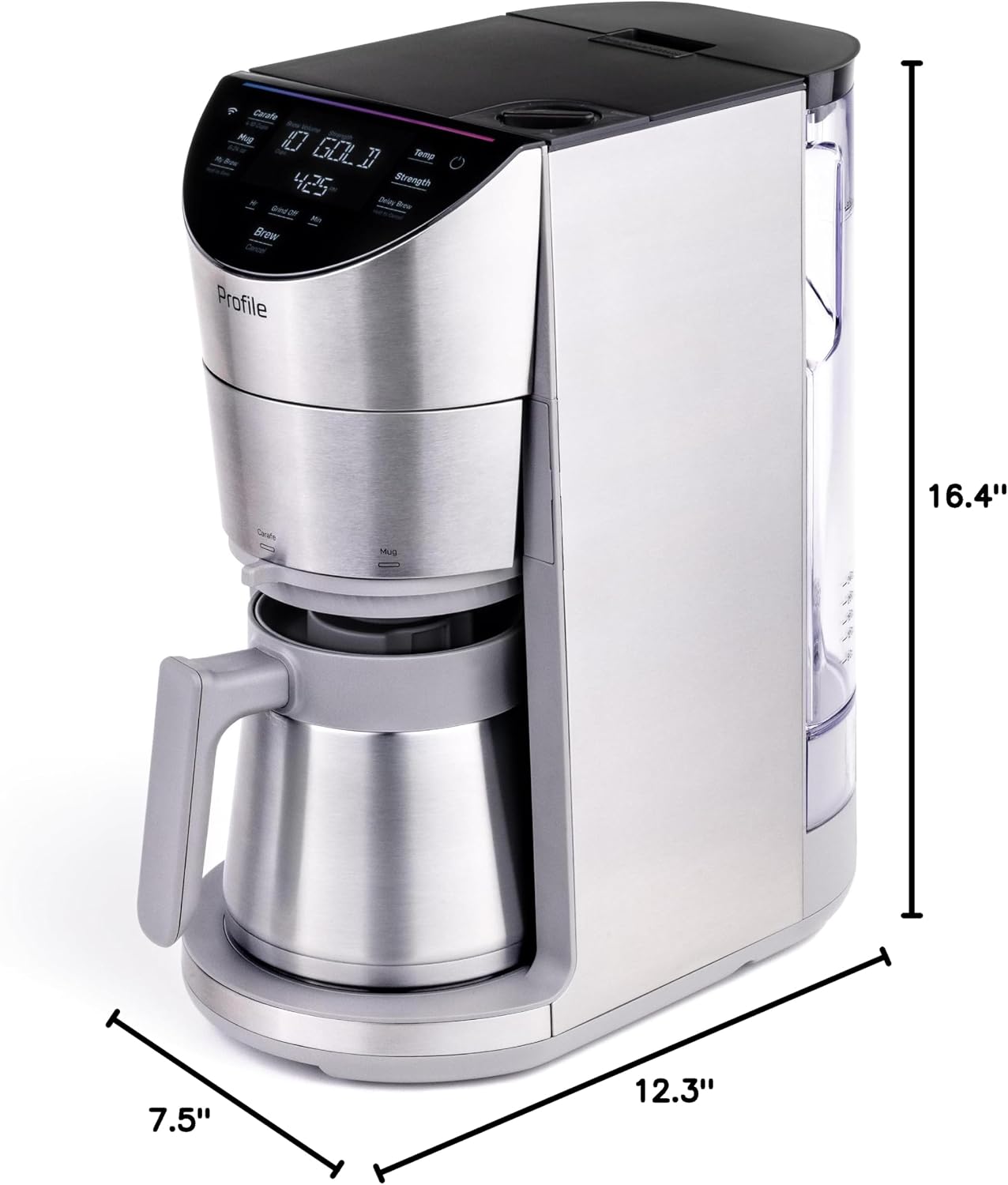 GE Profile Smart Grind & Brew Coffee Maker w/Podless Single Serve, 90oz Water Reservoir, 10 Cup Thermal Carafe, Voice Control, Adjustable Burr Grinder, SCA Certified, Barista-Quality, Stainless Steel