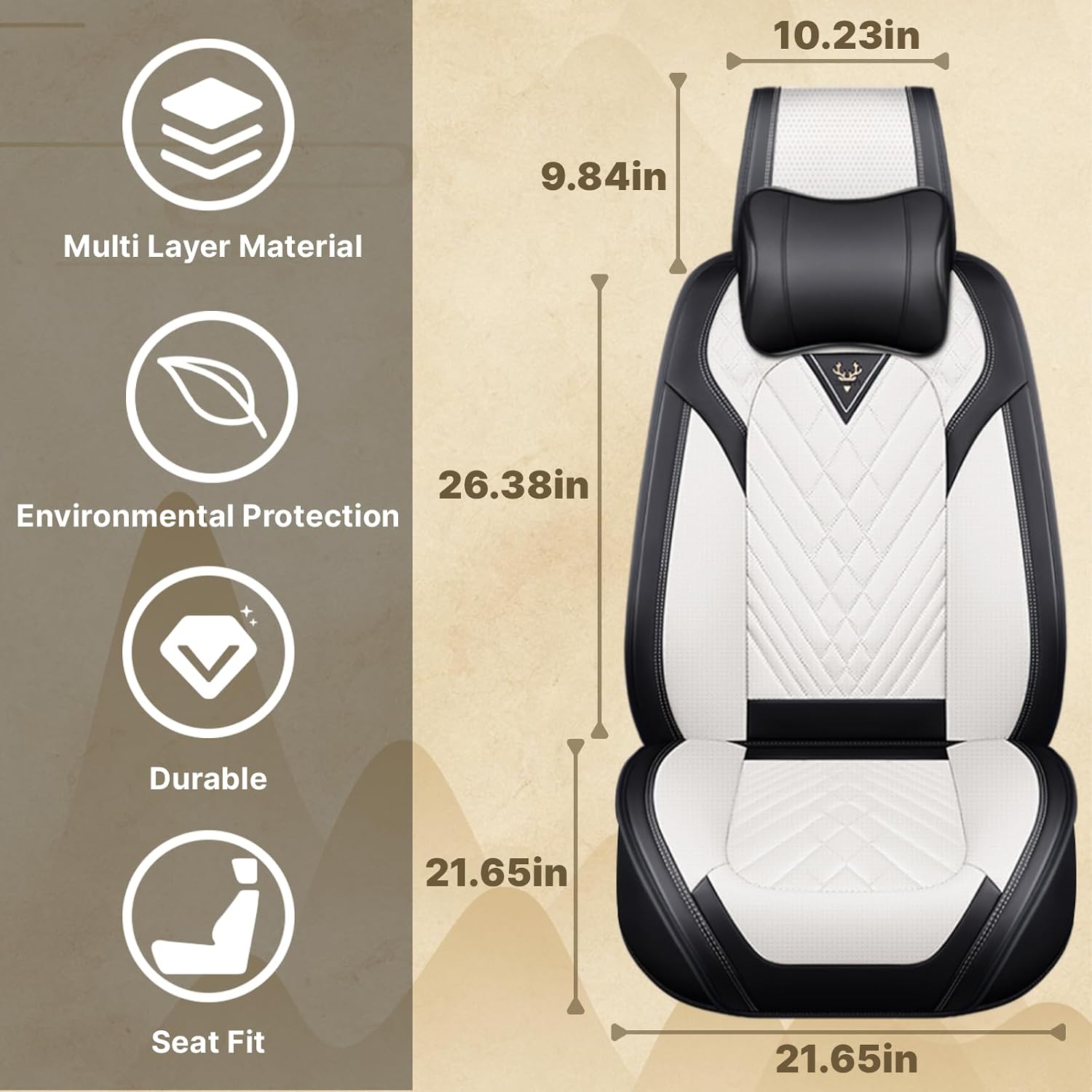 Fit for RAM 1500/2500/3500 2010-2026 Seat Covers, Fashion Sport Seat Cover with Waterproof Leather, Airbag Safe Design Seat Protector (5 Front Seat Luxury, Black White)