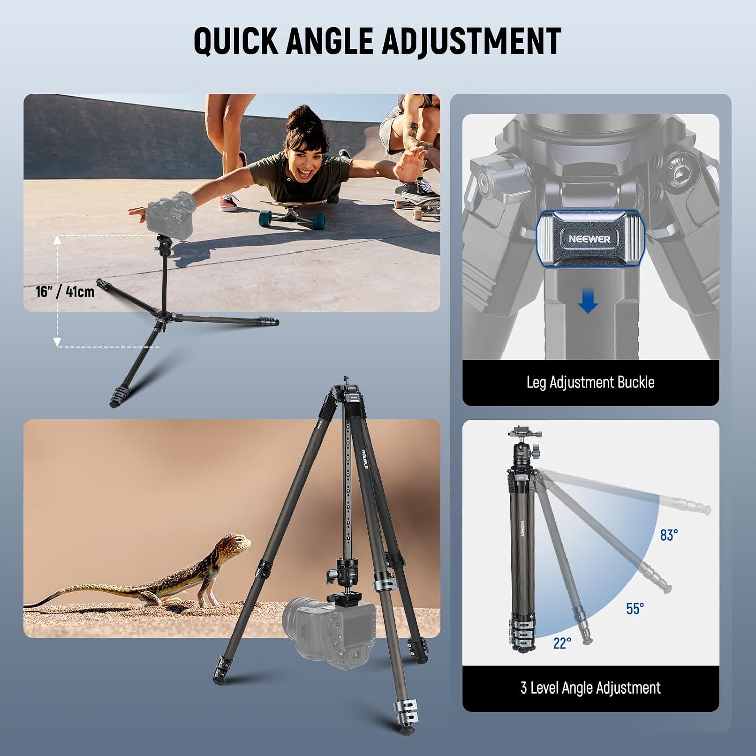 NEEWER 60.4' Travel Tripod Carbon Fiber with Detachable 360° Ball Head, Lightweight Video Camera Stand with Metal Quick Flip Buckle, Arca Type QR Plate Compatible with PD, LT36