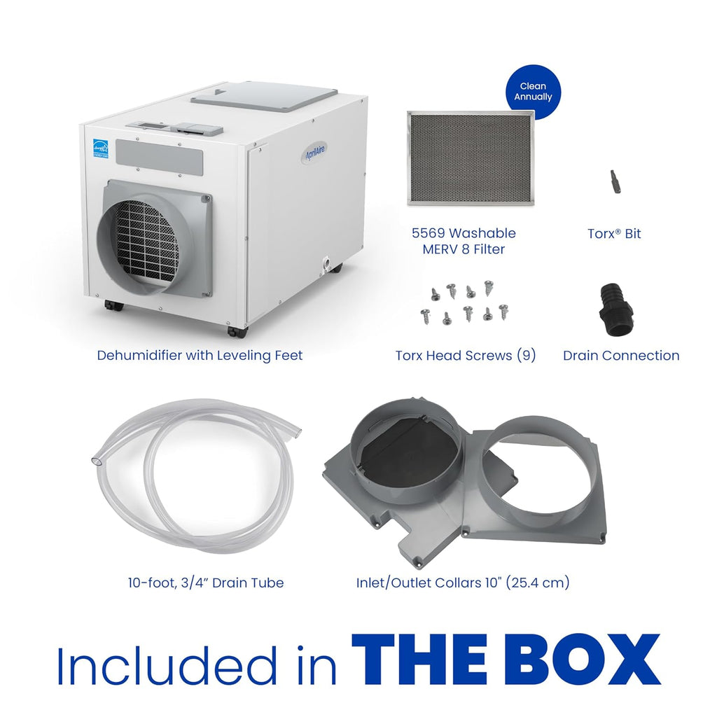 AprilAire E130C Pro 130-Pint Whole-House Dehumidifier with Castors, Energy Star Certified, Commercial-Grade for Basement, Crawlspace, or Whole House up to 7,200 sq. ft.