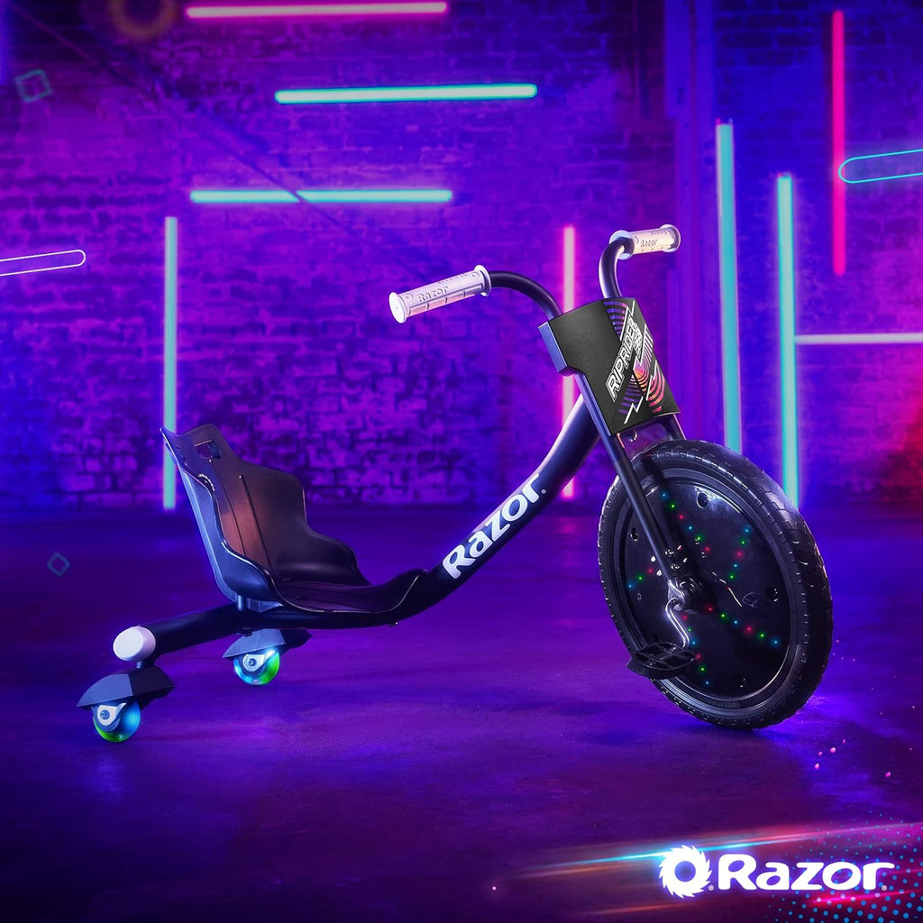 Razor RipRider 360 Lightshow – Trike with Rear Casters and with Motion-Activated Multi-Color Lights, 3 Wheeled Drifting Ride-On for Kids Ages 5 and Up