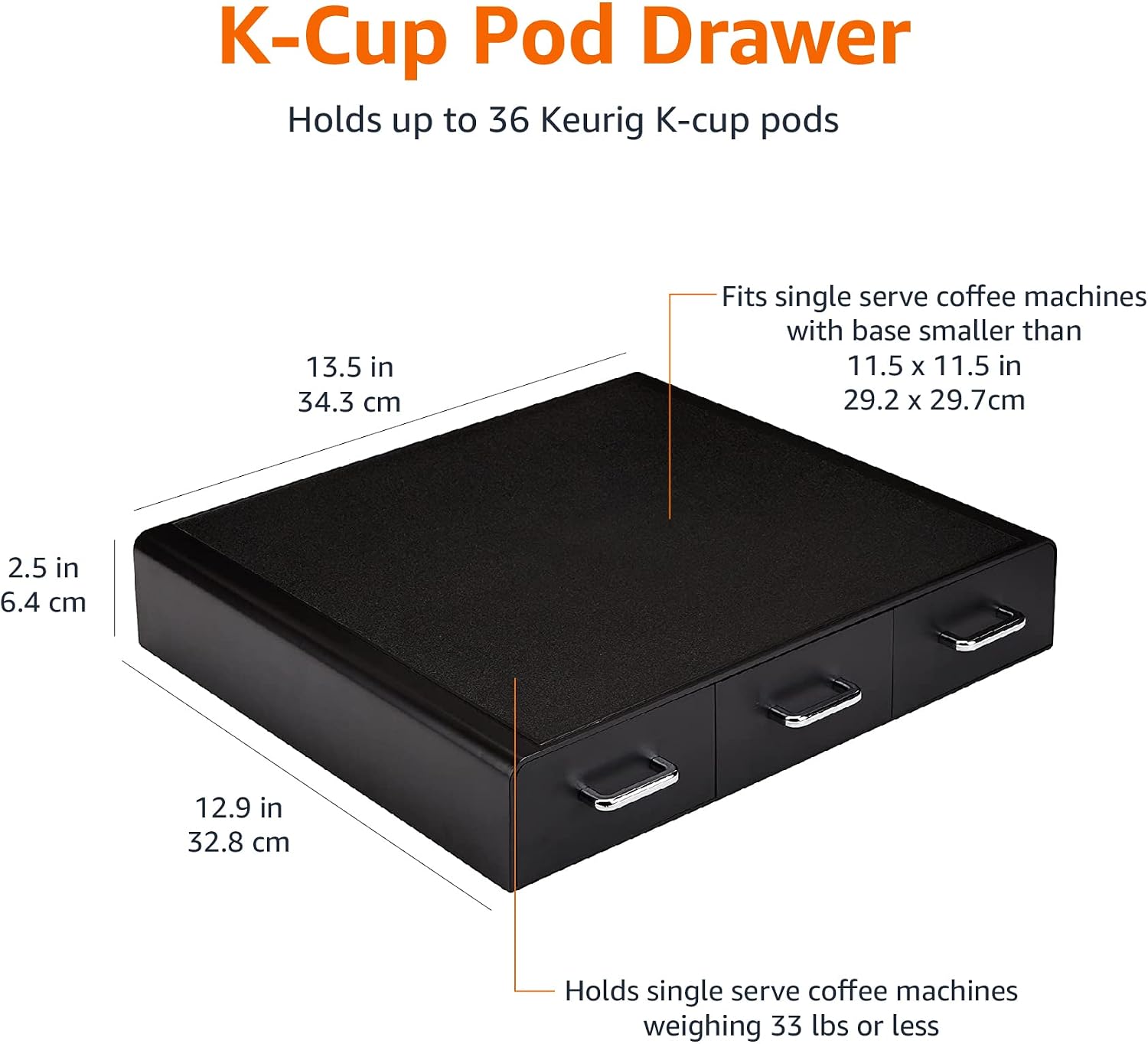 Amazon Basics K-Cup Compatible Coffee Pod Storage Drawer, 3 Easy-Open Drawers, 36 Pod Capacity, Black (Pack of 6)
