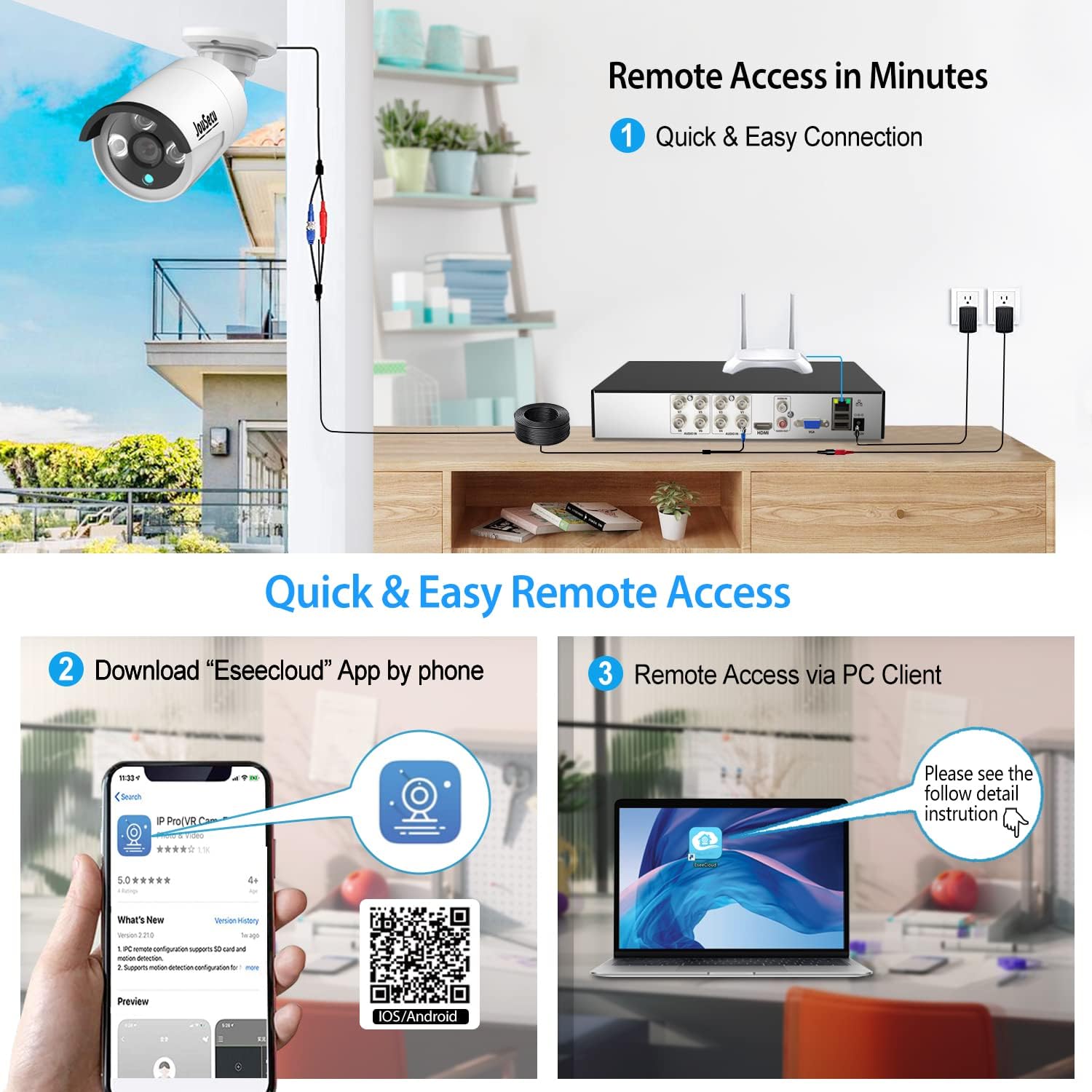 1080P 8CH Wired Home Security Camera System HD 5-in-1 Video DVR Recorder with 4X HD 2MP Weatherproof CCTV Cameras, Motion Alert, Remote Access