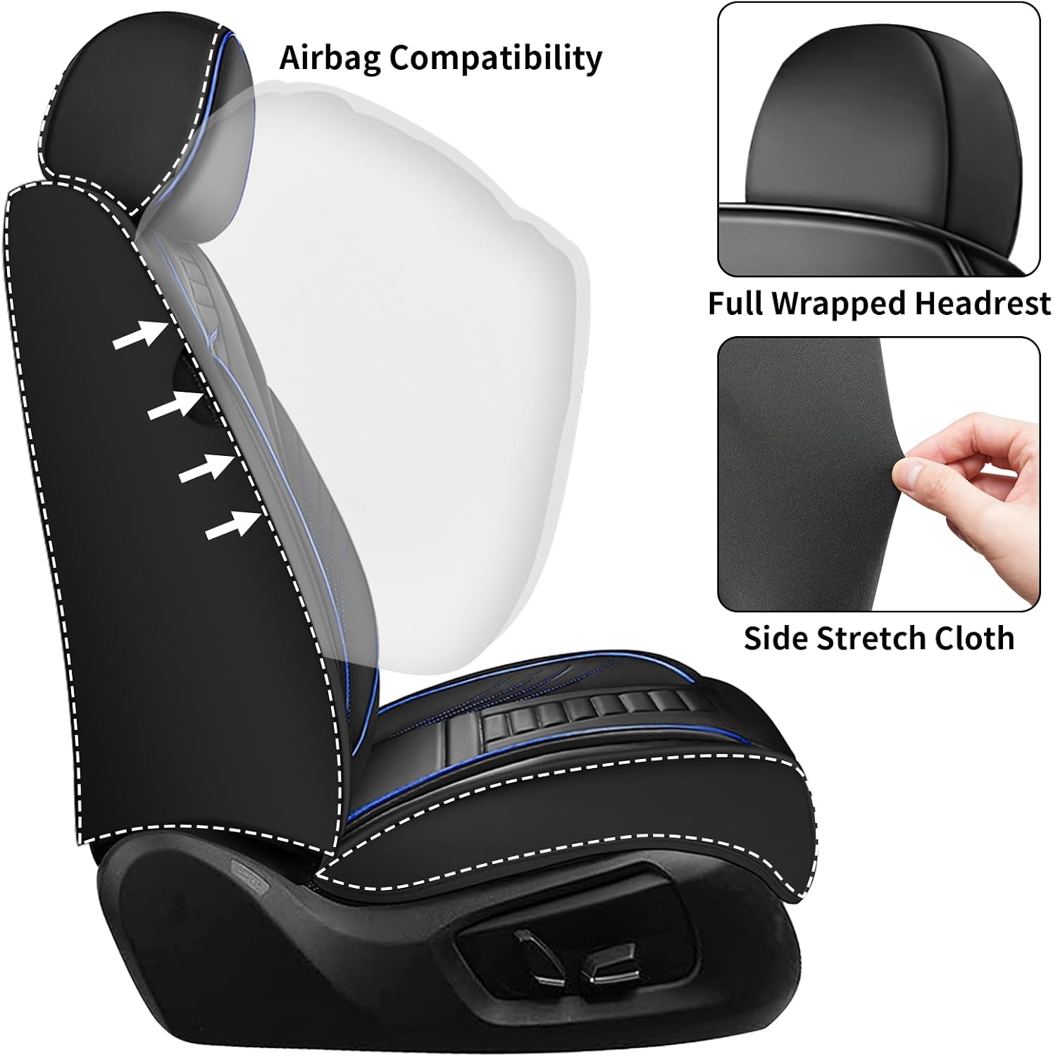 Front Car Seat Covers for Honda Pilot 2000-2025, Waterproof Heavy Duty Durable Seat Covers, Car Seat Protector with Storage Pocket, Car Seat Cushion Easy to Install Cover Set(Blue,Black)