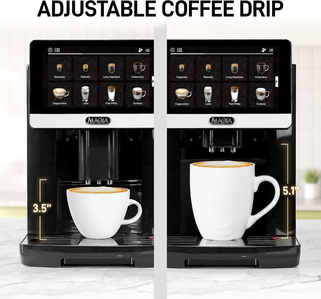Zulay Magia Super Automatic Espresso Maker Machine with Grinder - 19 Fully Customizable Coffee Options, Auto Cleaning, Milk Foam System - for Latte, Cappuccino- Prime - Silver (13.8x18x9.4)