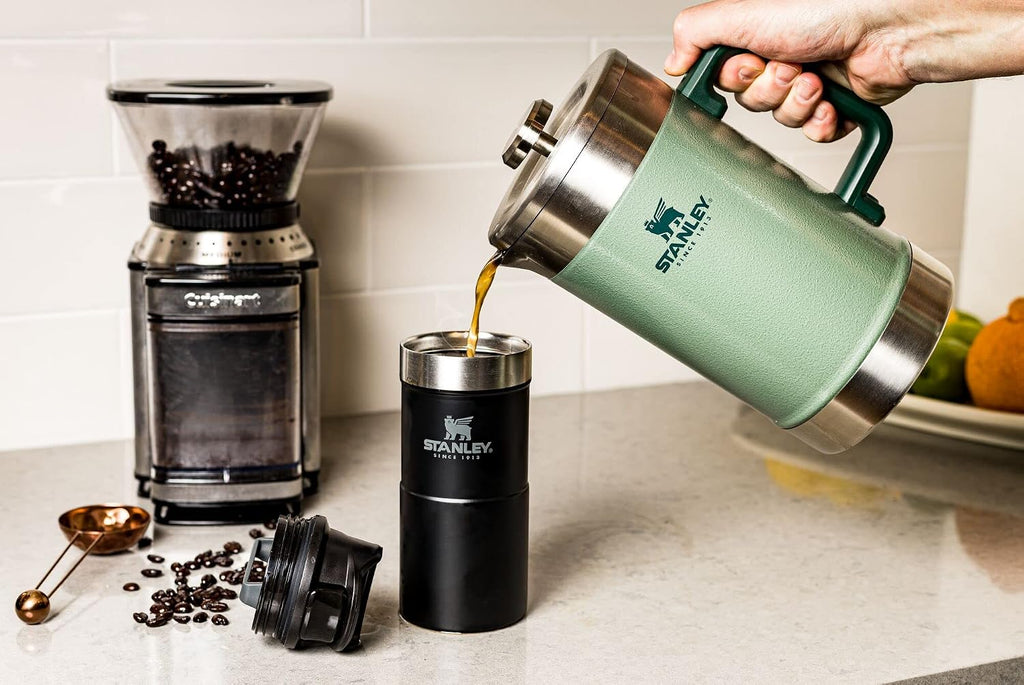 STANLEY Classic Stay-Hot French Press Coffee Maker 48 oz | 5 Minute Brew,4 Hours Hot | Mesh Filter for Coffee Grounds-| Insulated Stainless Steel French Press-| BPA-Free-| Hammertone Green,(Pack of 2)
