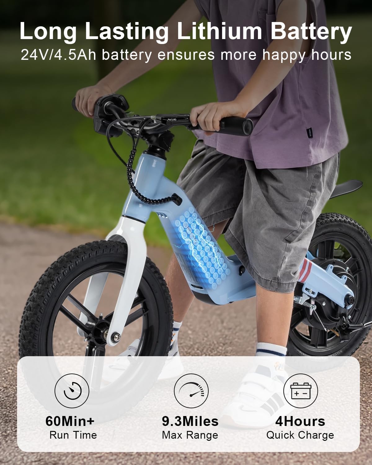 GROWNEER Electric Balance Bike for Kids, 12/14 Inch Tires, Ages 3-6, Lightweight Magnesium Alloy Frame, 3 Speed Settings(3.1/6.2/9.3 MPH), Light-up Front Tire & Adjustable Seat, Toddler Electric Bike