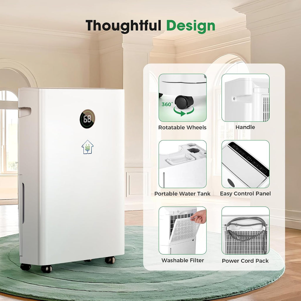 6,500 Sq.Ft Dehumidifier with Drain Hose, 60 Pints Narrow Dehumidifiers for Basement Bedroom Bathroom Large Room Home – Smart Humidity Control, 3 Modes, Dry Clothes, 24H-Timer, Auto Defrost