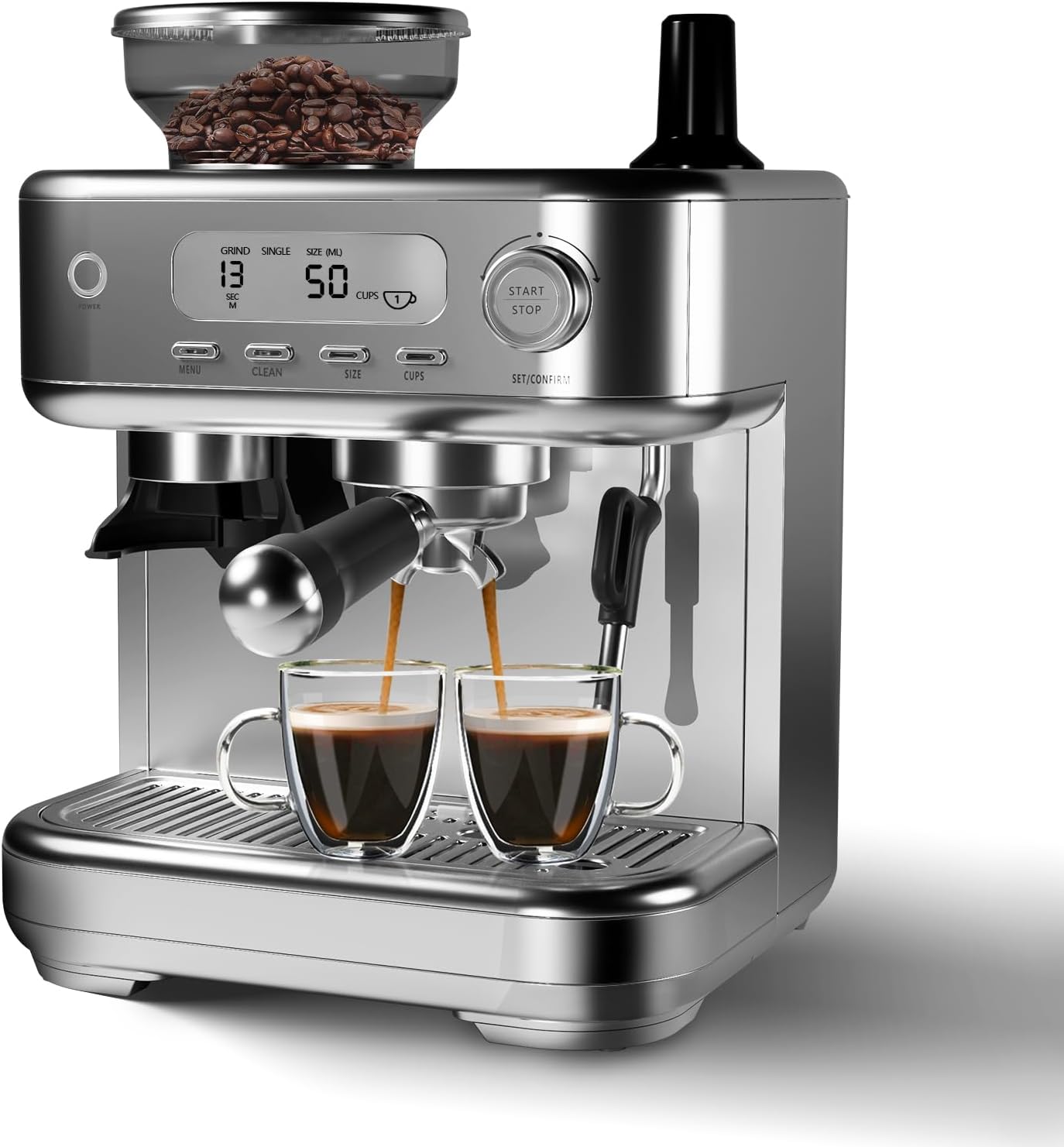 Semi-Automatic Espresso Machine, Dual Boiler 20 Bar Coffee Maker With Grinder 30 Size Setting, Expresso Coffee Machines With Steam Wand for Cappuccino Latte, 95 Oz Removable Water Tank