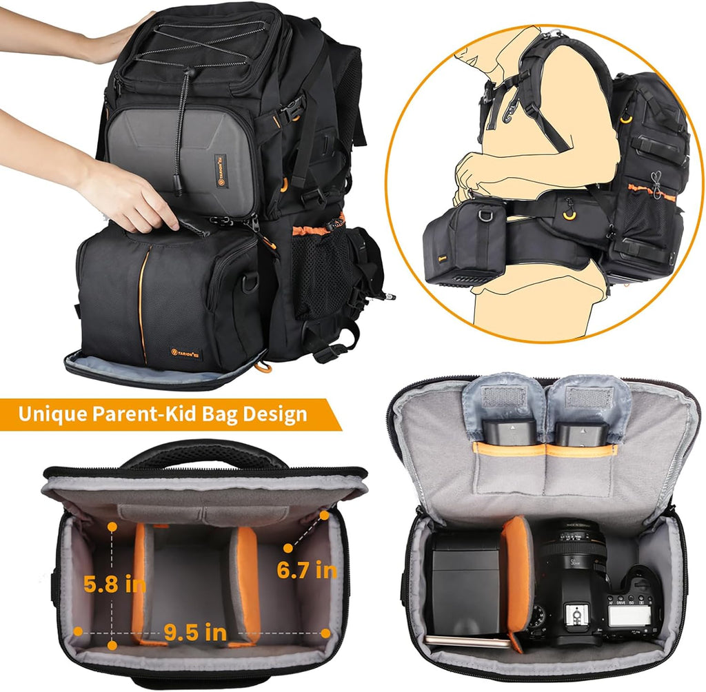 TARION 27L Extra Large Camera Backpack - 2 in 1 Professional Camera Bags for Photographers with 15.6' Laptop Compartment & Waterproof Raincover & Tripod Holder (PB01)