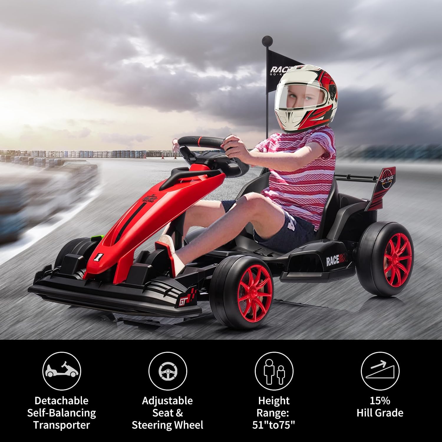 GarveeLife 24V Electric Drift Kart for Kids, Ride Car with Adjustable Seat & 8.5MPH Speed, EVA Silent Wheels, Parent-Safety Certified Ride-On Toy
