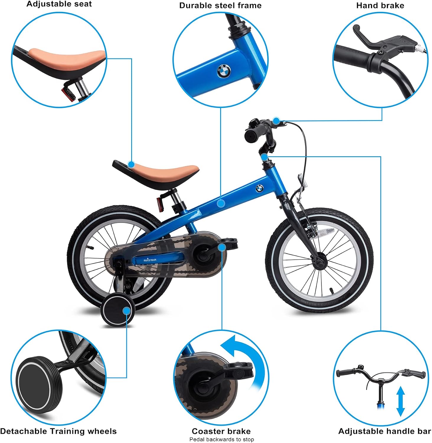 RASTAR BMW 14 Inch Toddler Bike with Training Wheels for Boys and Girls Age 3-7, a Valuable Outdoor Gift of Kids Light Weight Bicycle for Children 3 4 5 6 7 Years Old, Cordoba Blue