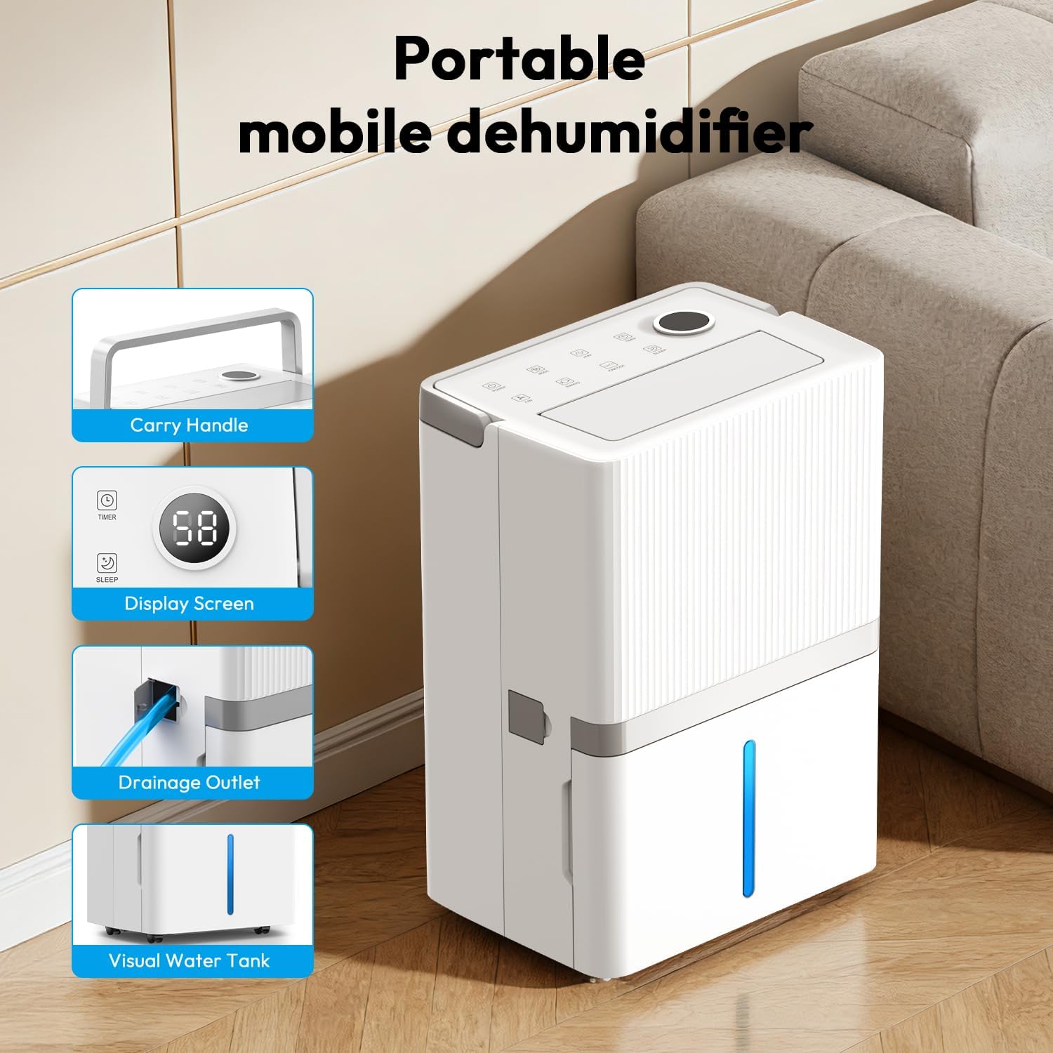 HUMILABS 5000 Sq.Ft Dehumidifier for Basement and Home, 75 Pints Dehumidifier with Drain Hose, Smart Humidity Control, 24H-Timer, for Bedroom, Bathroom, Large Room