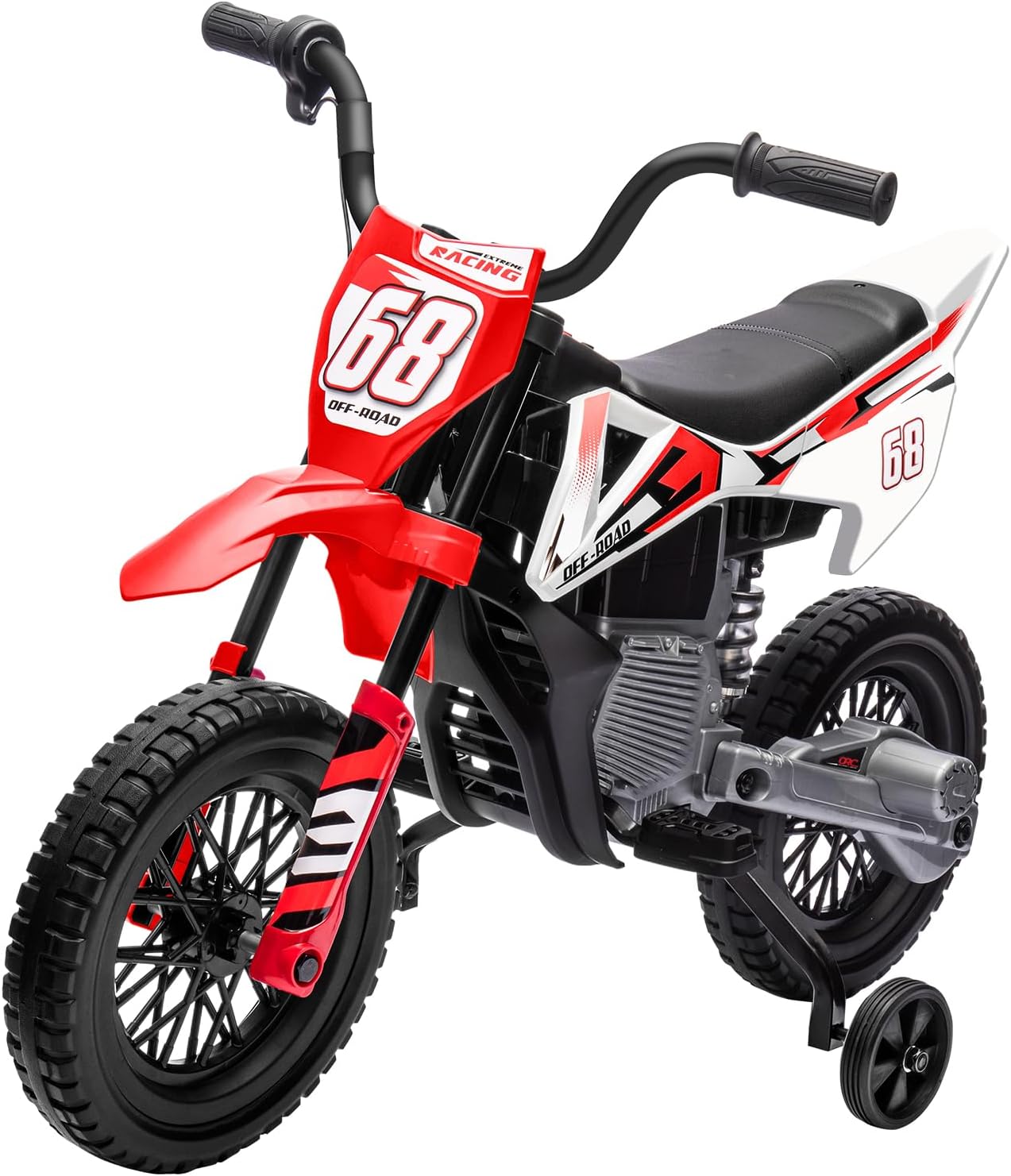 12V Kids Motorcycle w/Treaded Tires, 3.1mph Top Speed, Kids Motorcycle w/Training Wheels, Spring Suspension, Ideal for Toddlers 3-6 Years Old, Red