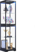 Glass Display Cabinet with Doors, 65' Tall 4-Tier Curio Display Case with 3 Color Lights and Human Body Sensor, Bookcase for Collectibles, Black