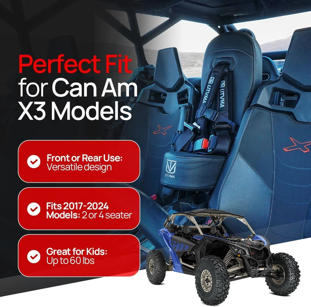 UTVMA Bump Seat Compatible With Can Am X3 - Easy Install | UTV Jump Seat | Bump Seat for Kids - Harness & All Mounting Hardware Included, Front or Rear Use | All Models of X3 | (2017-2025)