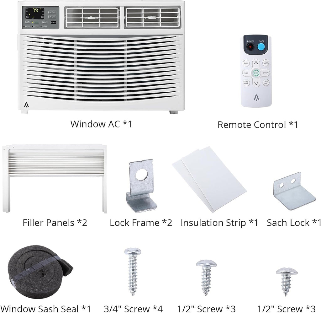 8000 BTU Window Air Conditioner Cools Up to 350 Sq. Ft., 3-In-1 WiFi Window AC Unit With Remote Control and Window Kit, Quiet Smart Room Air Conditioner for Home Office Dorms