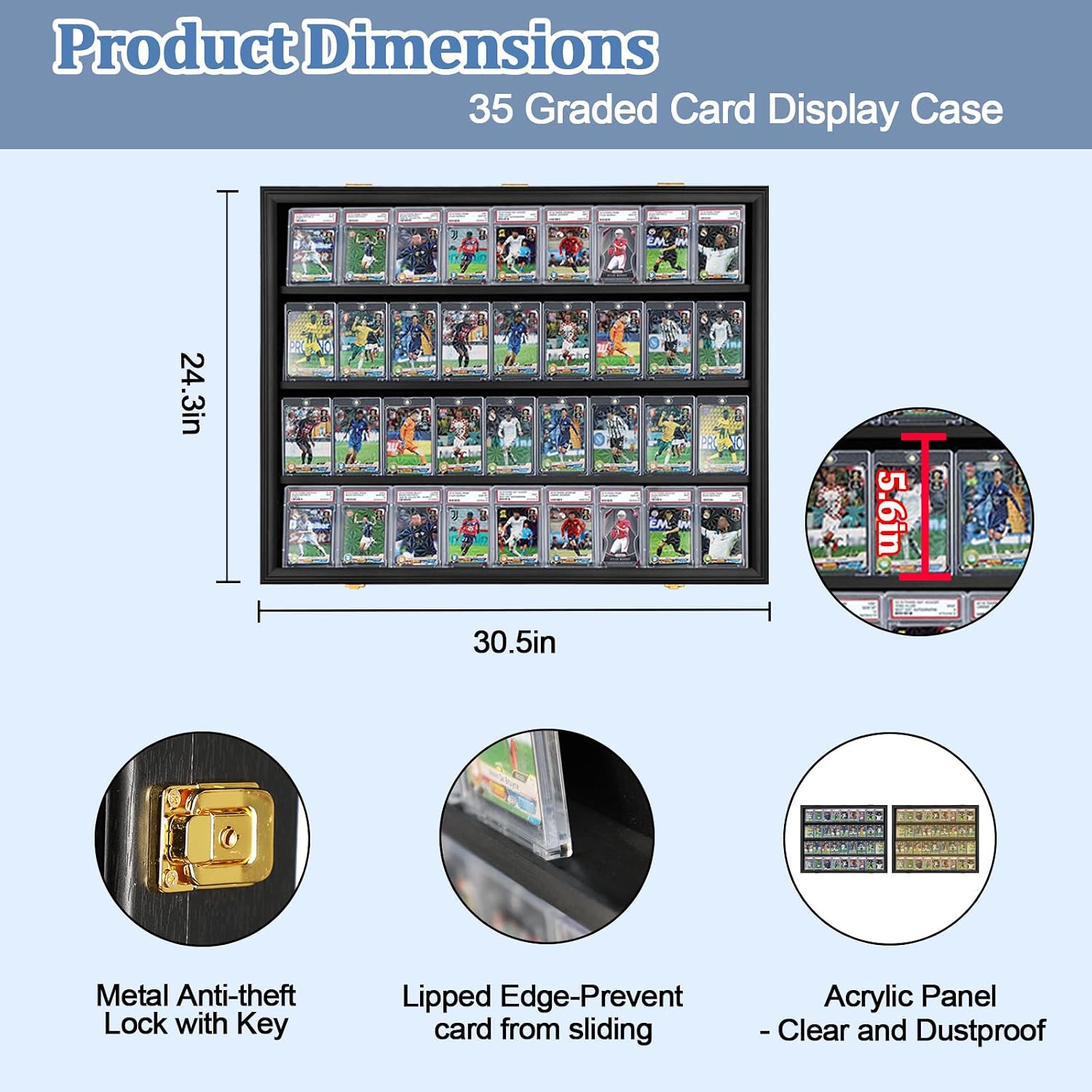 Graded Sports Card Display Case Lockable,Trading Card Collector Wall Display Holder for Baseball Basketball Football Hockey Cards, UV Protection Acrylic, Black 3 Pack