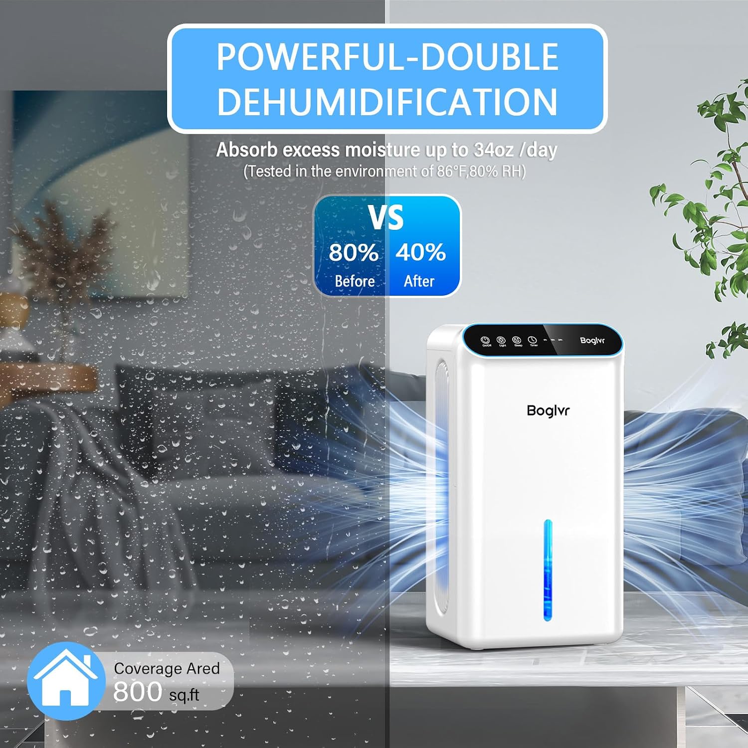 Dehumidifiers, Dehumidifier for Home (85 OZ, 800 sq.ft) Quiet Small Dehumidifier for Bedroom Bathroom Basement with Drain Hose, 3 Gear Timer, Sleep Mode, Auto Shut Off, 7 Color Ambient Light