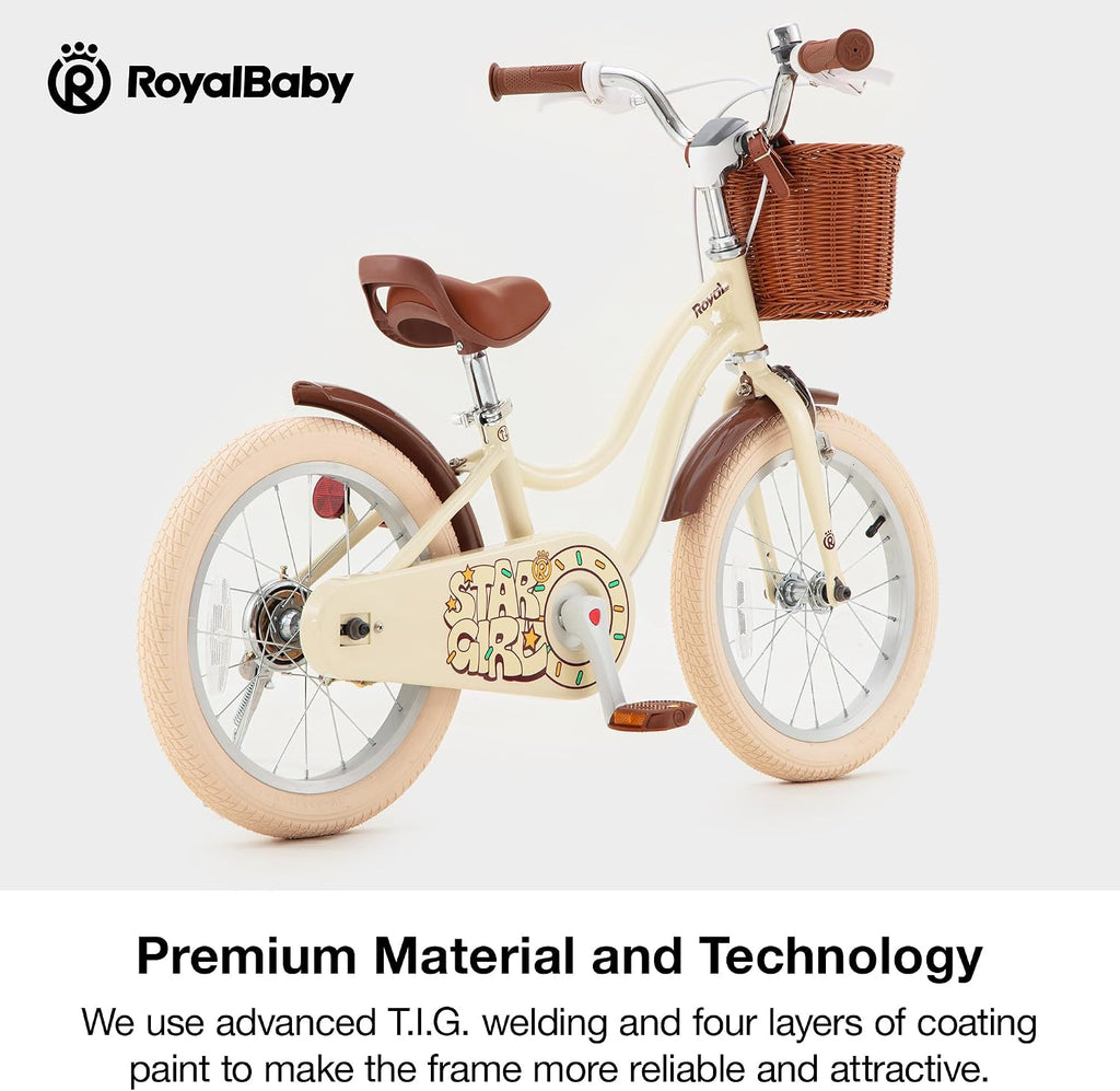 RoyalBaby Girls Bike, Stargirl EZ Kids Bike Balance and Pedal Bicycle with Basket and Dual Handbrake, 12 14 16 18 Inch Toddlers to Big Kids 3-8 Years, Multiple Colors