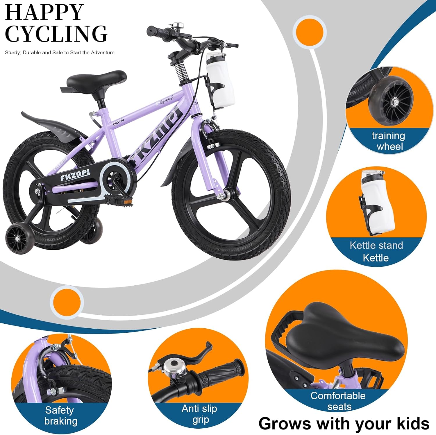 Kids Bike 16/18 Inch – High Carbon Steel Frame, Magnesium Alloy Wheels, Training Wheels with Night Glow, Adjustable Seat, Water Bottle – Girls & Boys Bicycle Ages 3-8
