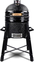 London Sunshine Ceramic Kamado Charcoal BBQ Grill and Smoker, Stainless Steel Grates -15' Ceramic with Tall Stand (BLACK)