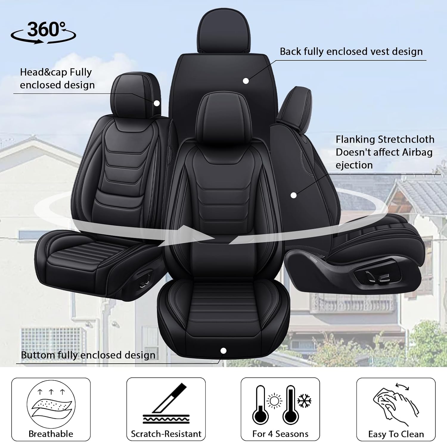 Fit for Lexus GX 460 2010-2023 Custom Seat Covers, PU Leather Car Seat Covers, Full Coverage Protection, Thick Cushioning Seat Protectors(Standard Full Set/Black)